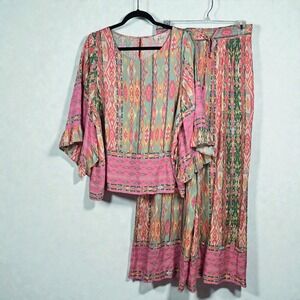Easel Los Angeles Wide Pants (L) and Top (M) Set Woman Geometric Tribal Print